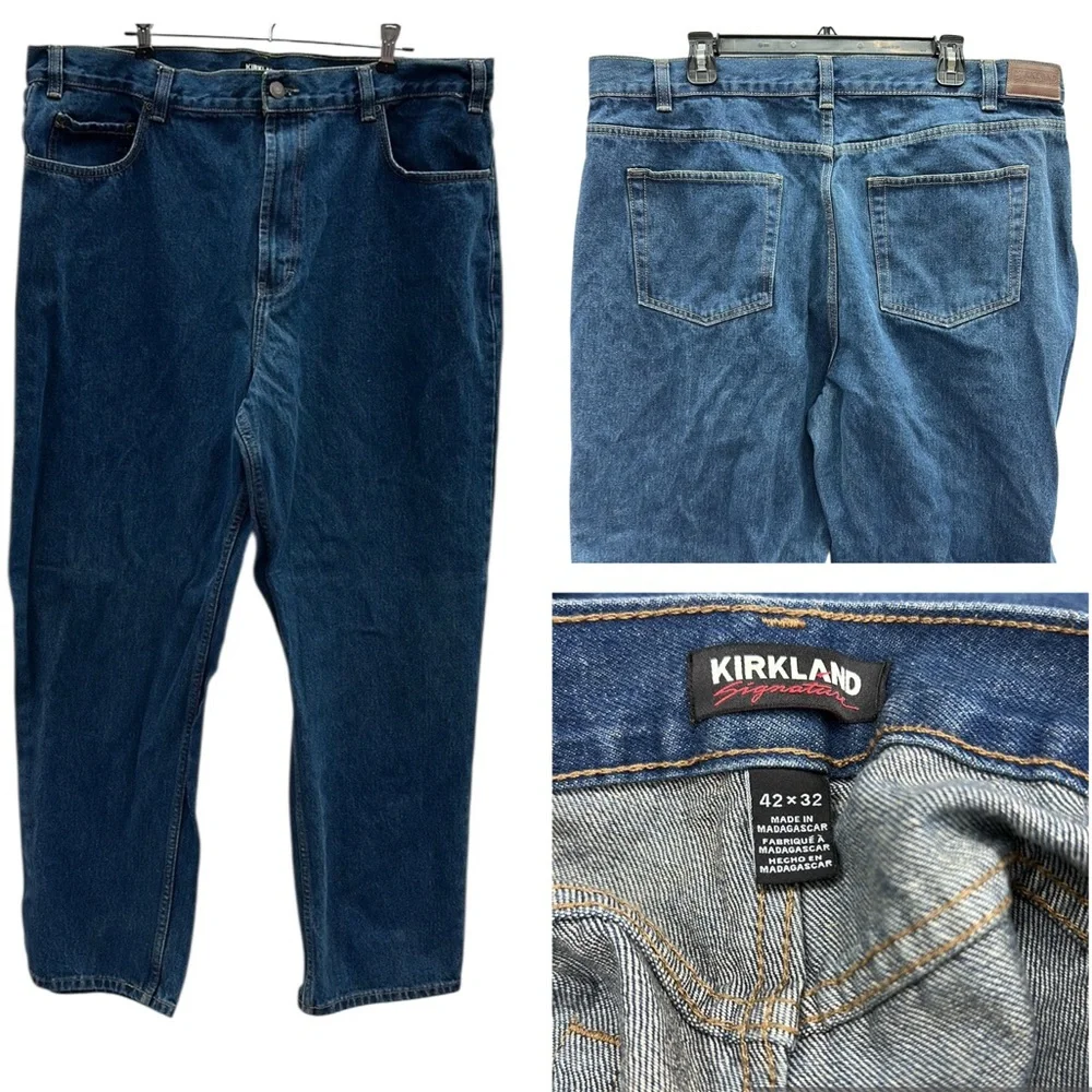 Kirkland Signature Cotton Straight Leg Mens 42 Waist 32 Length Blue Jeans
